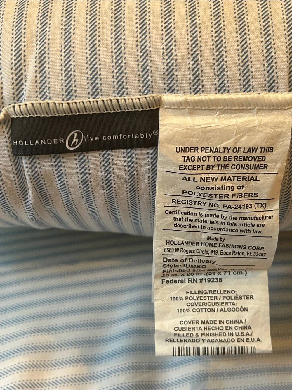 Hollander Live Comfortably Pillows 20x28 - Standard/Queen Set of 2